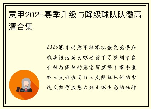 意甲2025赛季升级与降级球队队徽高清合集